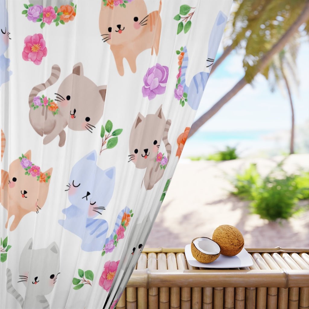 Happy Cats and Flowers Blackout Window Curtain (1 Piece) - Puffin Lime