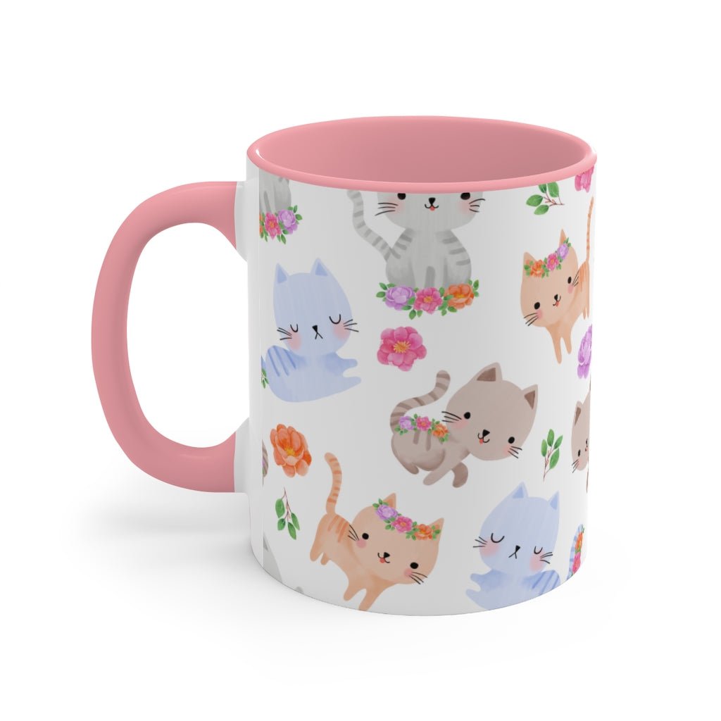 Happy Cats and Flowers Coffee Mug - Puffin Lime