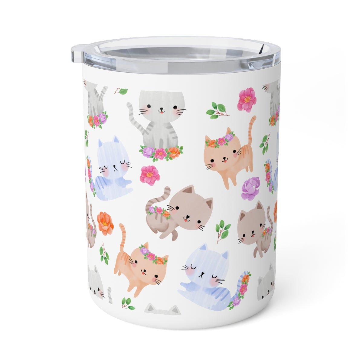 Happy Cats and Flowers Insulated Coffee Mug - Puffin Lime