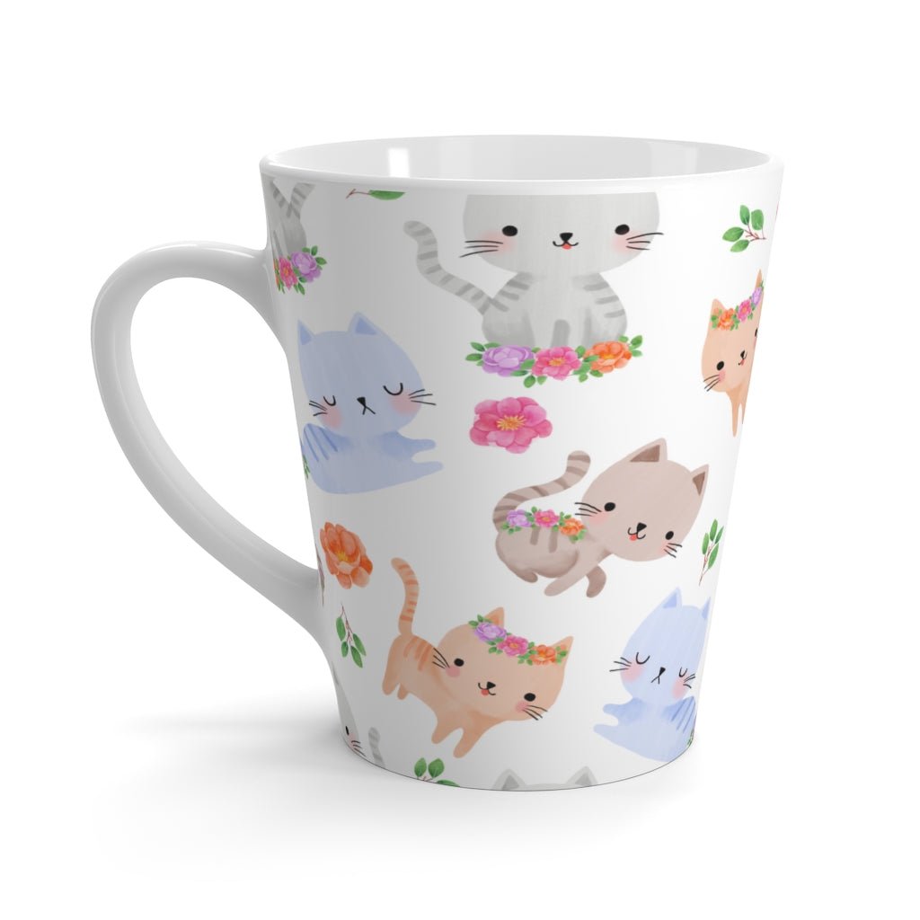 Happy Cats and Flowers Latte Mug - Puffin Lime