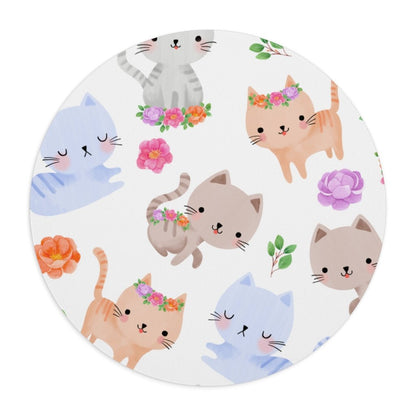 Happy Cats and Flowers Mouse Pad - Puffin Lime