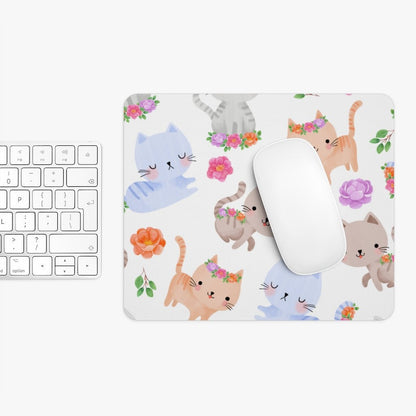 Happy Cats and Flowers Mouse Pad - Puffin Lime