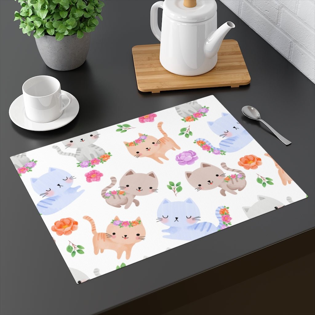 Happy Cats and Flowers Placemat - Puffin Lime