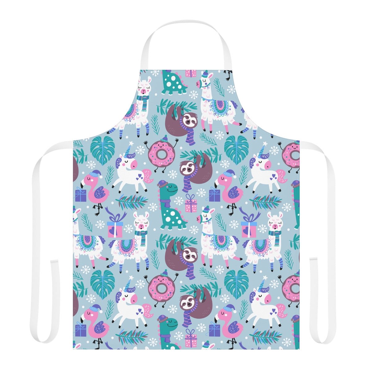 Happy Christmas Animals Apron - Puffin Lime