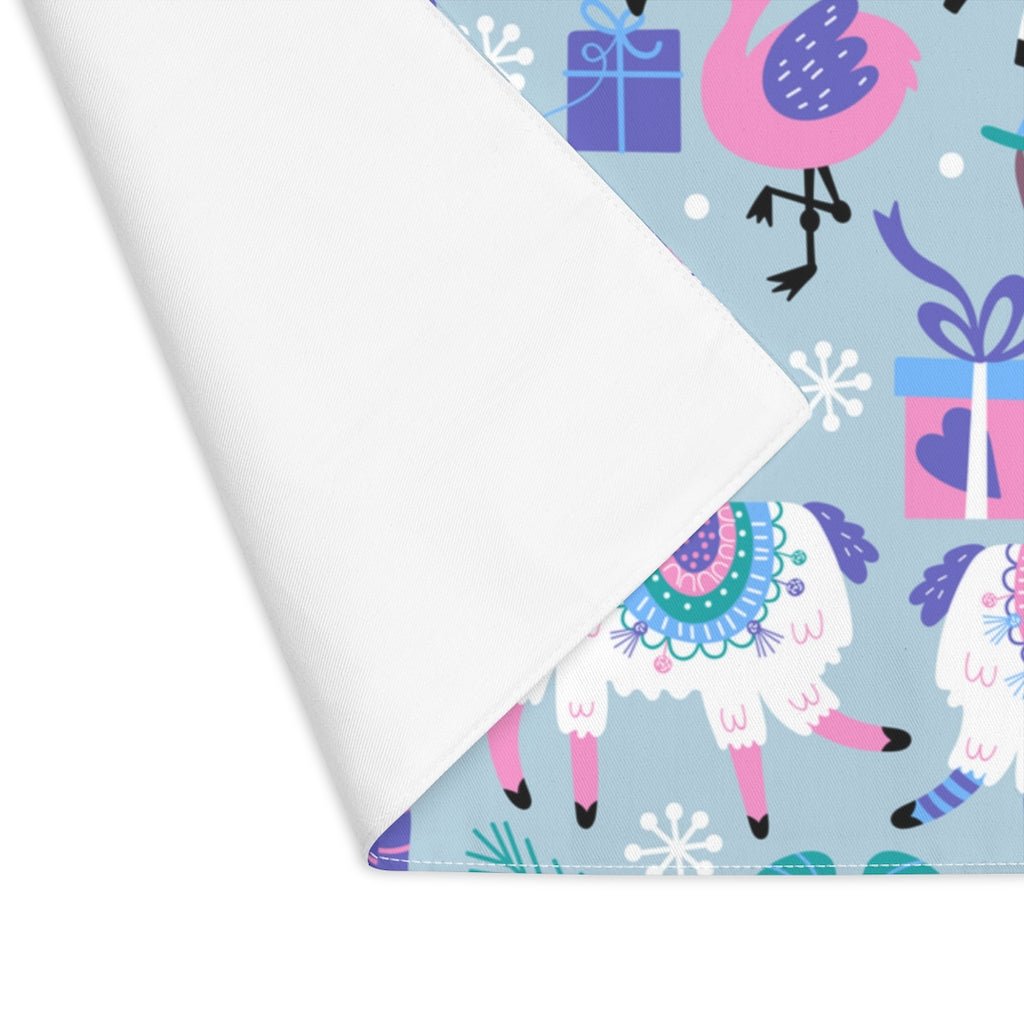 Happy Christmas Animals Cotton Placemat - Puffin Lime