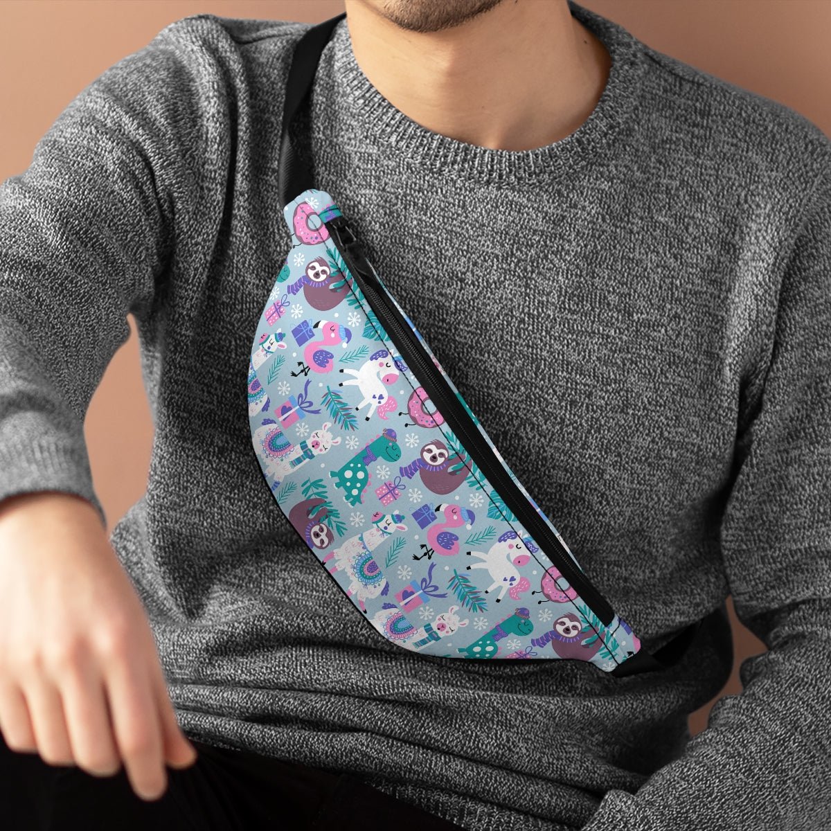 Happy Christmas Animals Fanny Pack - Puffin Lime
