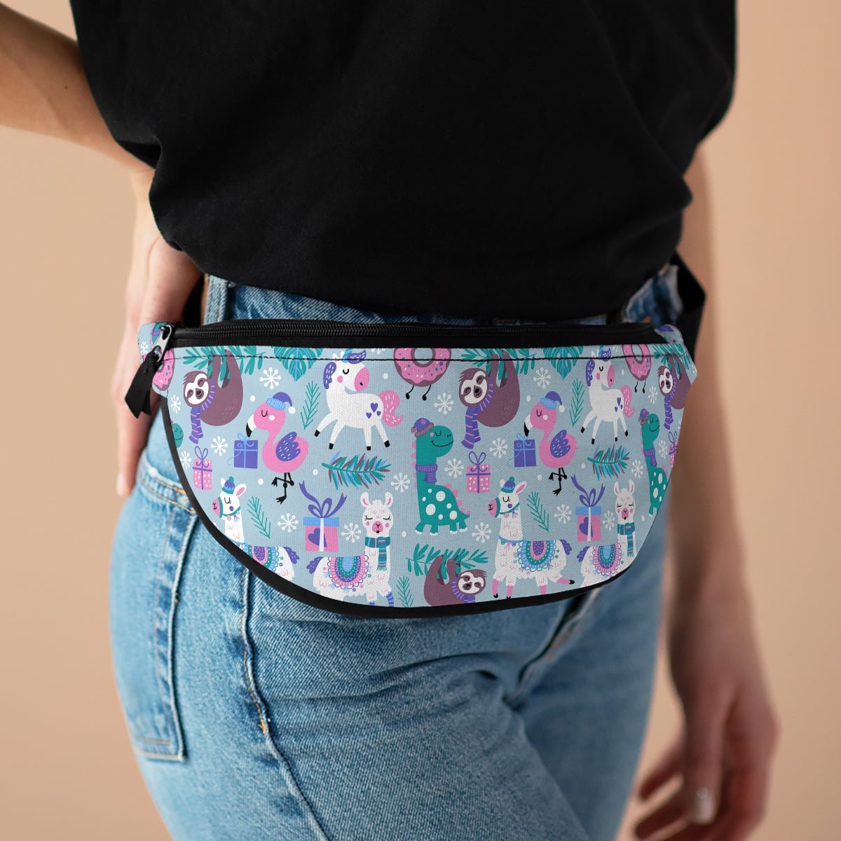 Happy Christmas Animals Fanny Pack - Puffin Lime