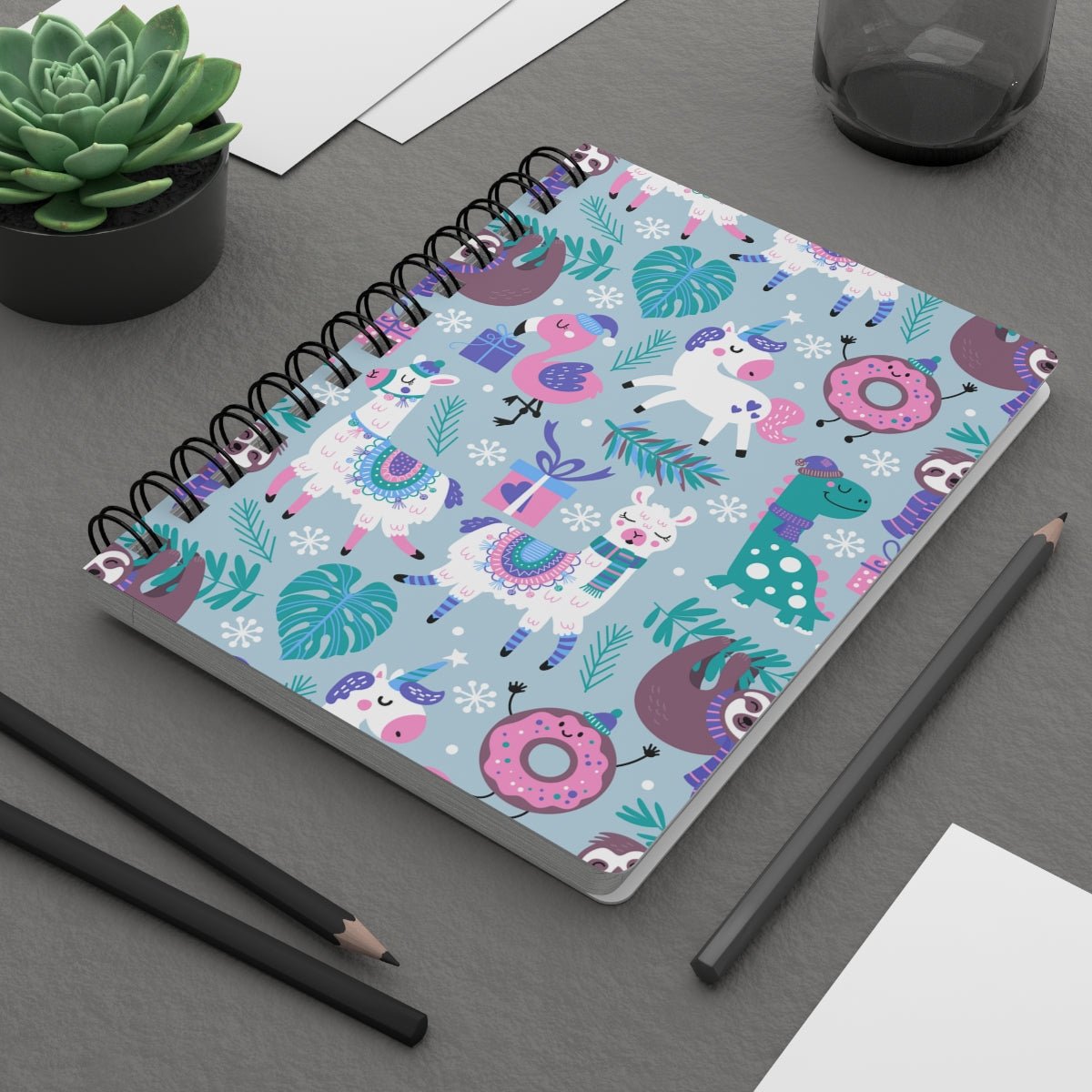 Happy Christmas Animals Spiral Bound Journal - Puffin Lime