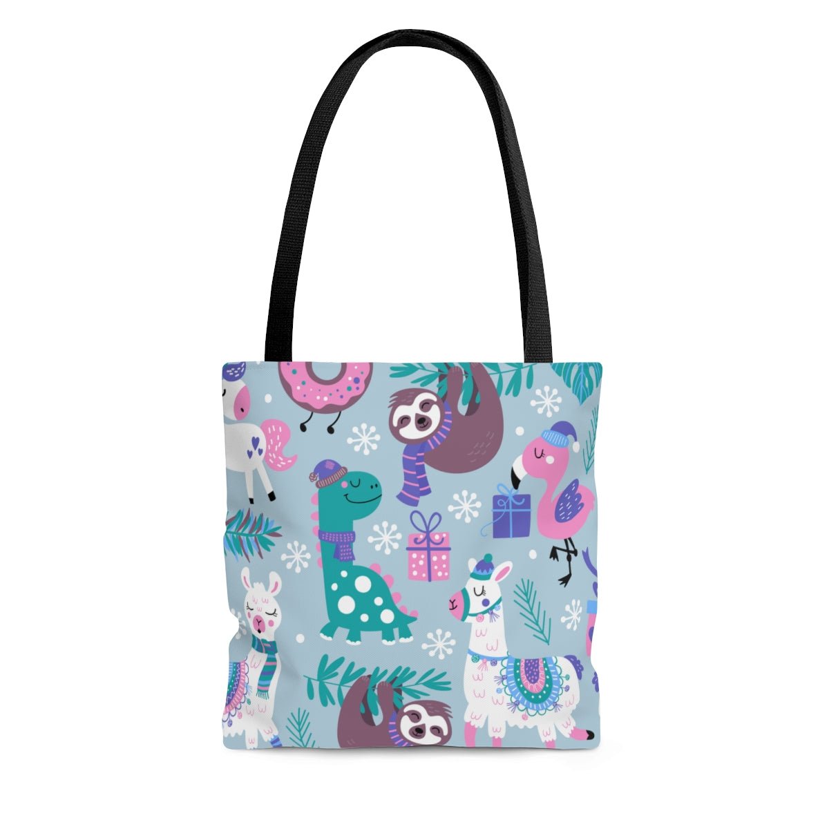 Happy Christmas Animals Tote Bag - Puffin Lime