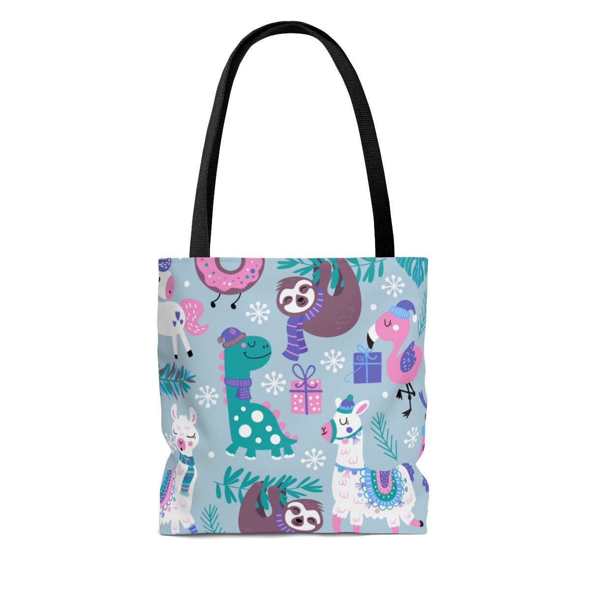 Happy Christmas Animals Tote Bag - Puffin Lime