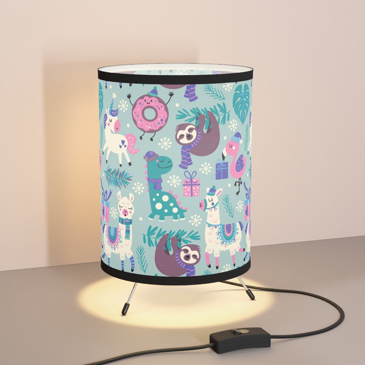 Happy Christmas Animals Tripod Lamp - Puffin Lime