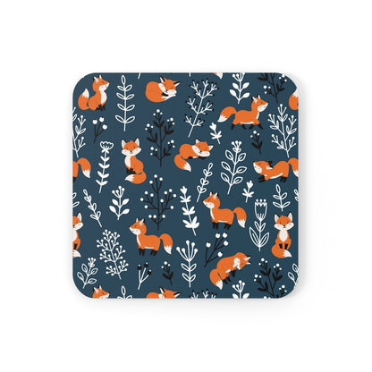 Happy Foxes Corkwood Coaster Set - Puffin Lime