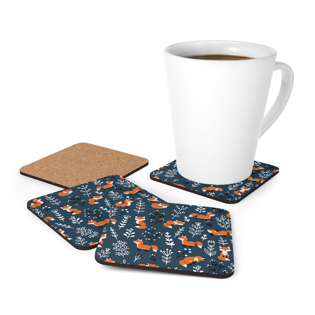 Happy Foxes Corkwood Coaster Set - Puffin Lime