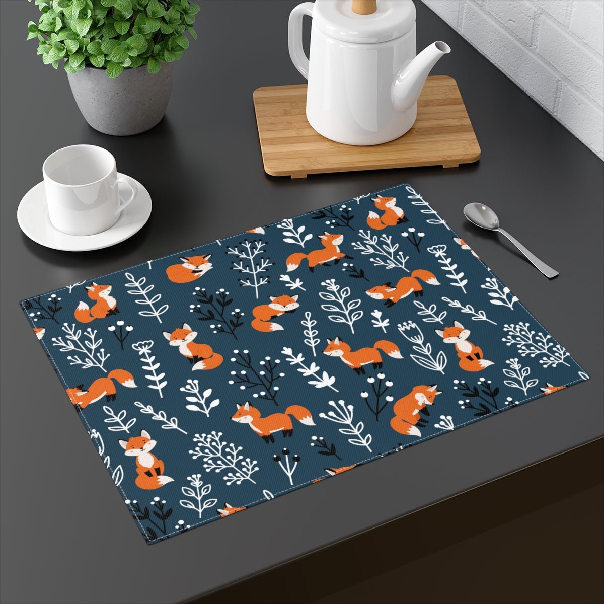 Happy Foxes Cotton Placemat - Puffin Lime