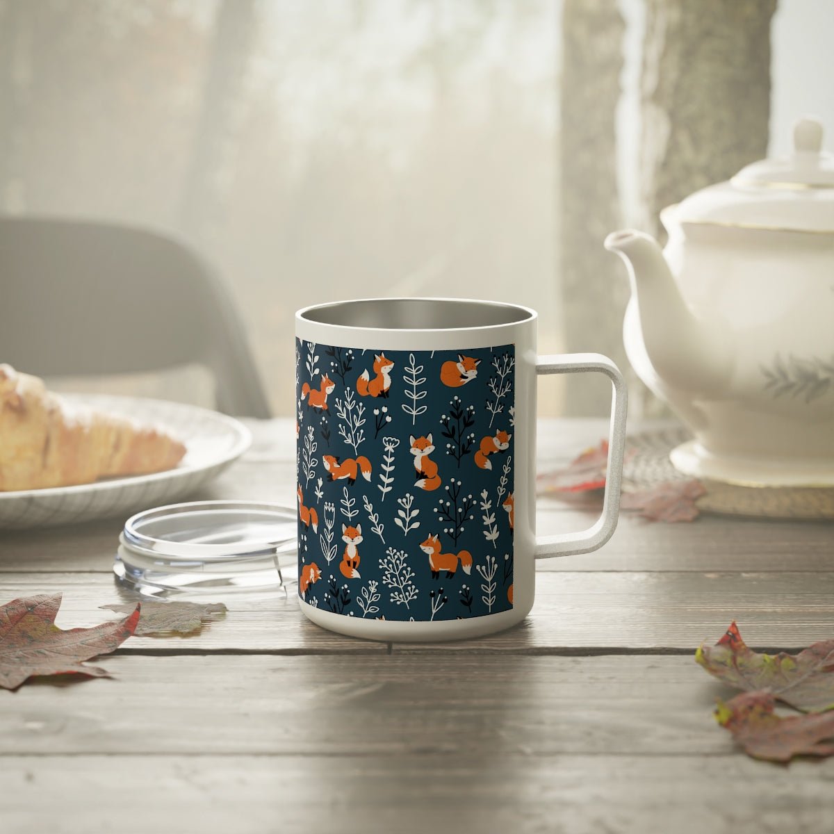 Happy Foxes Insulated Coffee Mug, 10oz - Puffin Lime