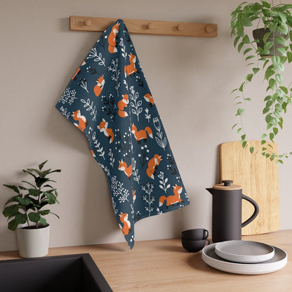 Happy Foxes Kitchen Towel - Puffin Lime