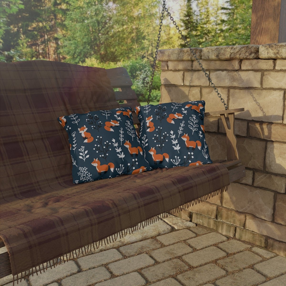 Happy Foxes Outdoor Pillow - Puffin Lime