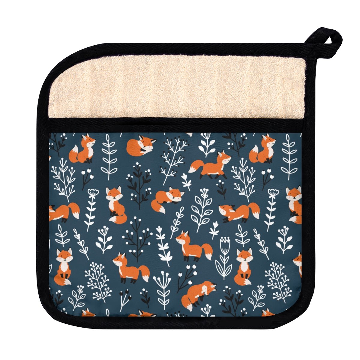 Happy Foxes Pot Holder with Pocket - Puffin Lime