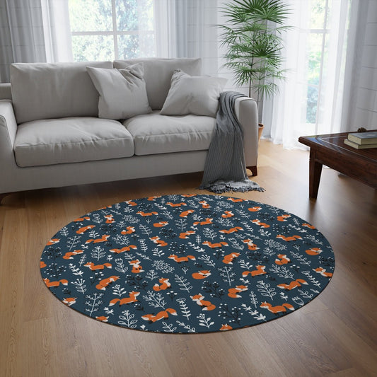 Happy Foxes Round Rug - Puffin Lime