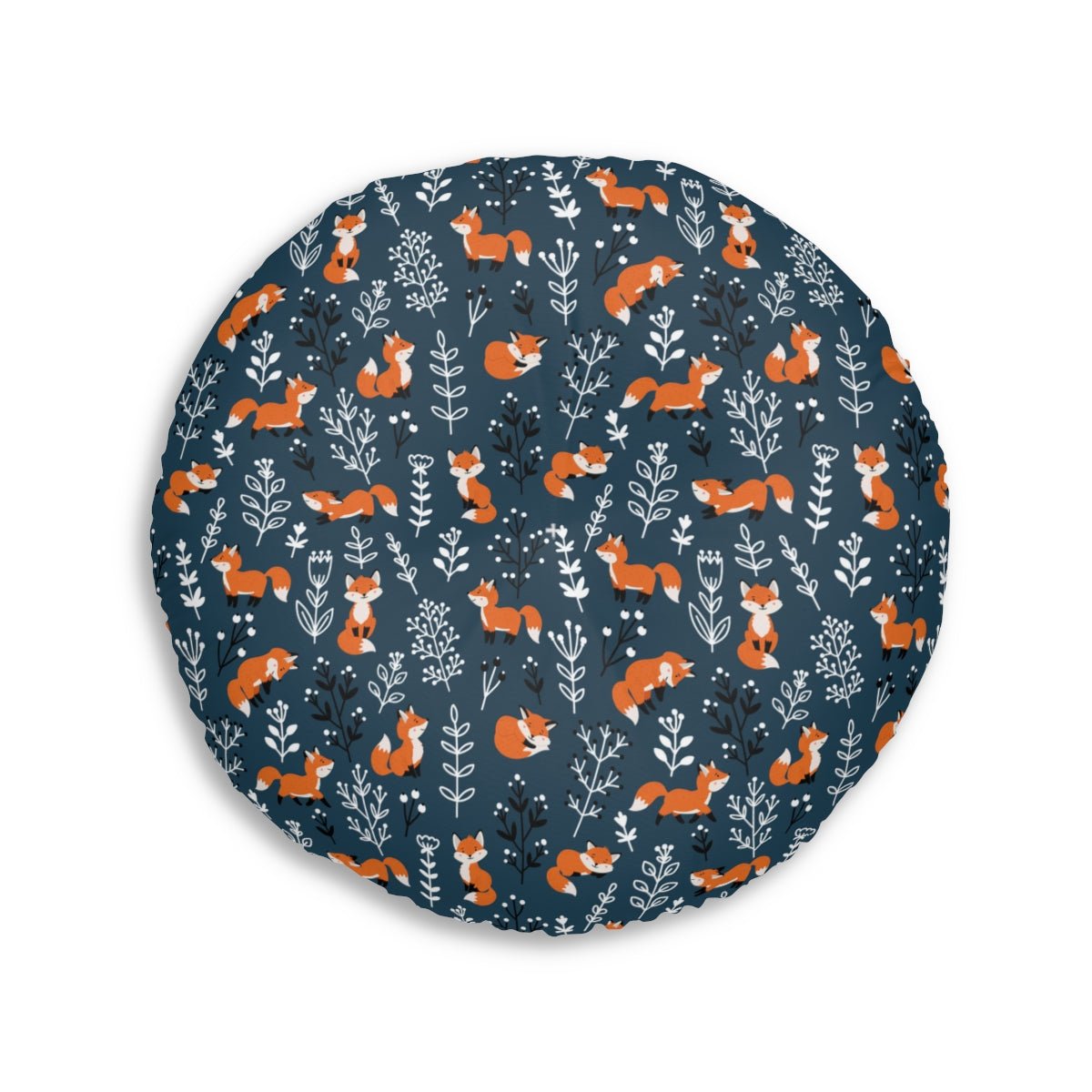 Happy Foxes Round Tufted Floor Pillow - Puffin Lime