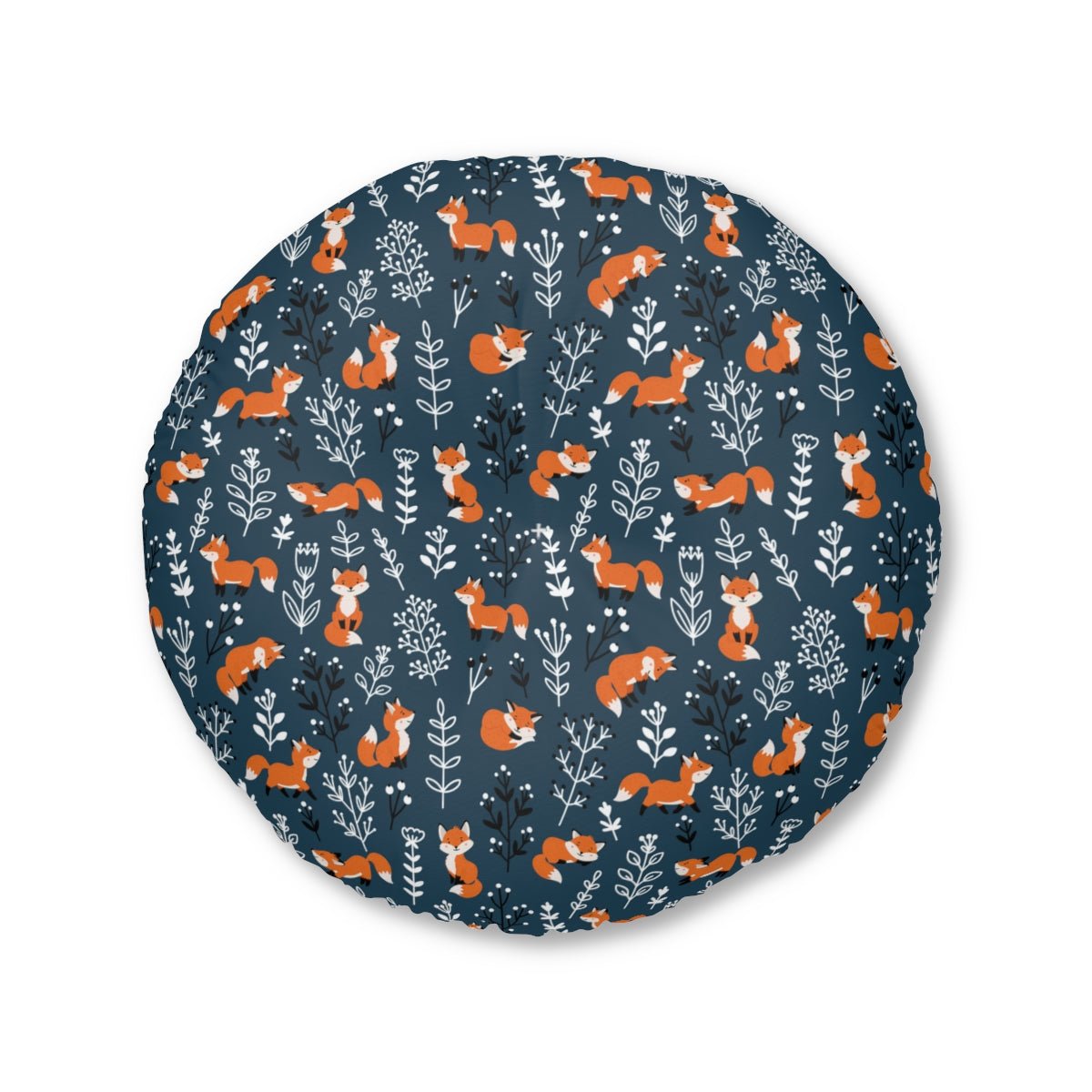 Happy Foxes Round Tufted Floor Pillow - Puffin Lime