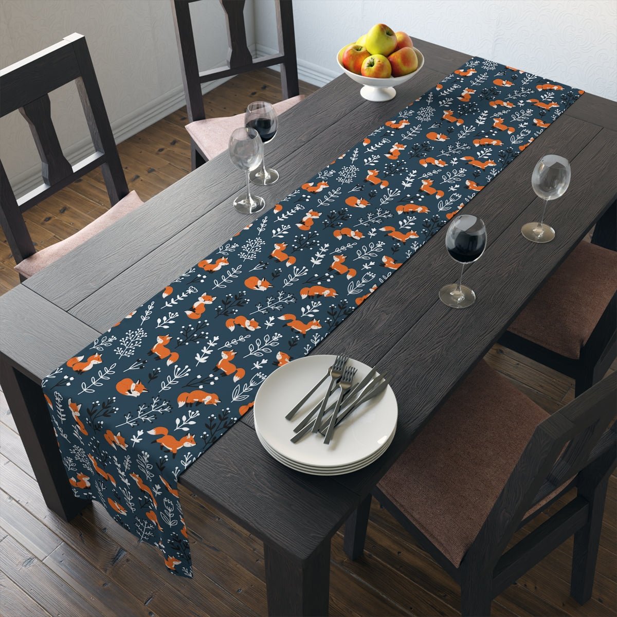 Happy Foxes Table Runner - Puffin Lime