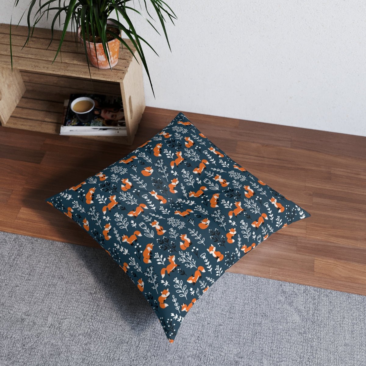 Happy Foxes Tufted Square Floor Pillow - Puffin Lime
