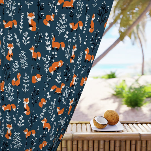 Happy Foxes Window Curtains (1 Piece) - Puffin Lime