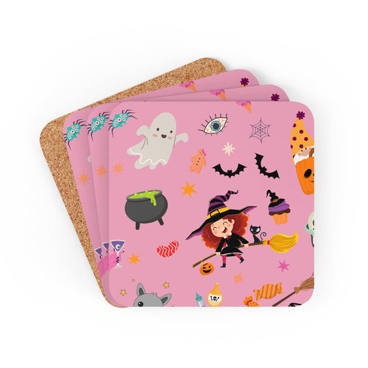 Happy Halloween Corkwood Coaster Set - Puffin Lime