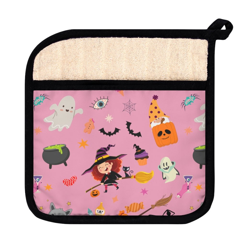 Happy Halloween Pot Holder with Pocket - Puffin Lime