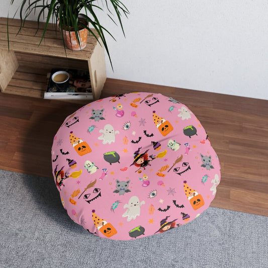 Happy Halloween Round Tufted Floor Pillow - Puffin Lime