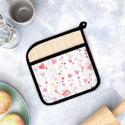 Heart Flowers Pot Holder with Pocket - Puffin Lime