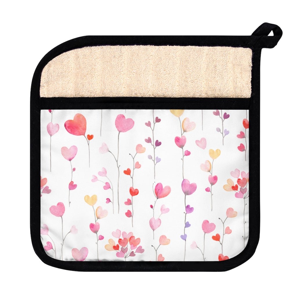 Heart Flowers Pot Holder with Pocket - Puffin Lime
