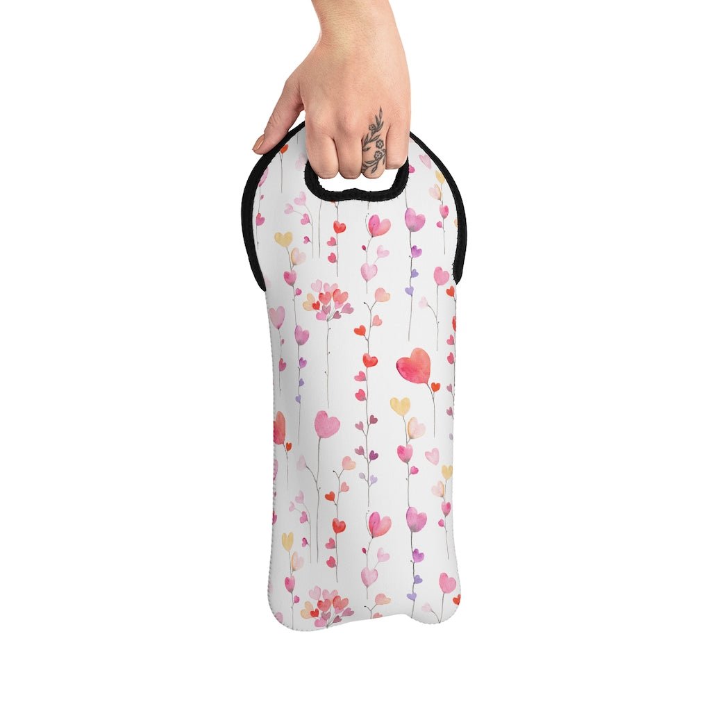 Heart Flowers Wine Tote Bag - Puffin Lime