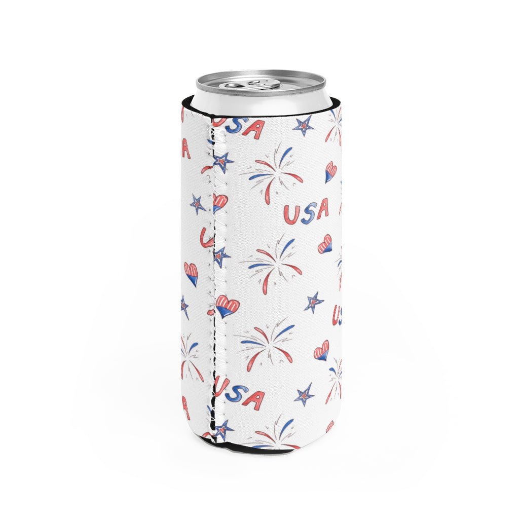 Hearts and Fireworks Slim Can Cooler - Puffin Lime
