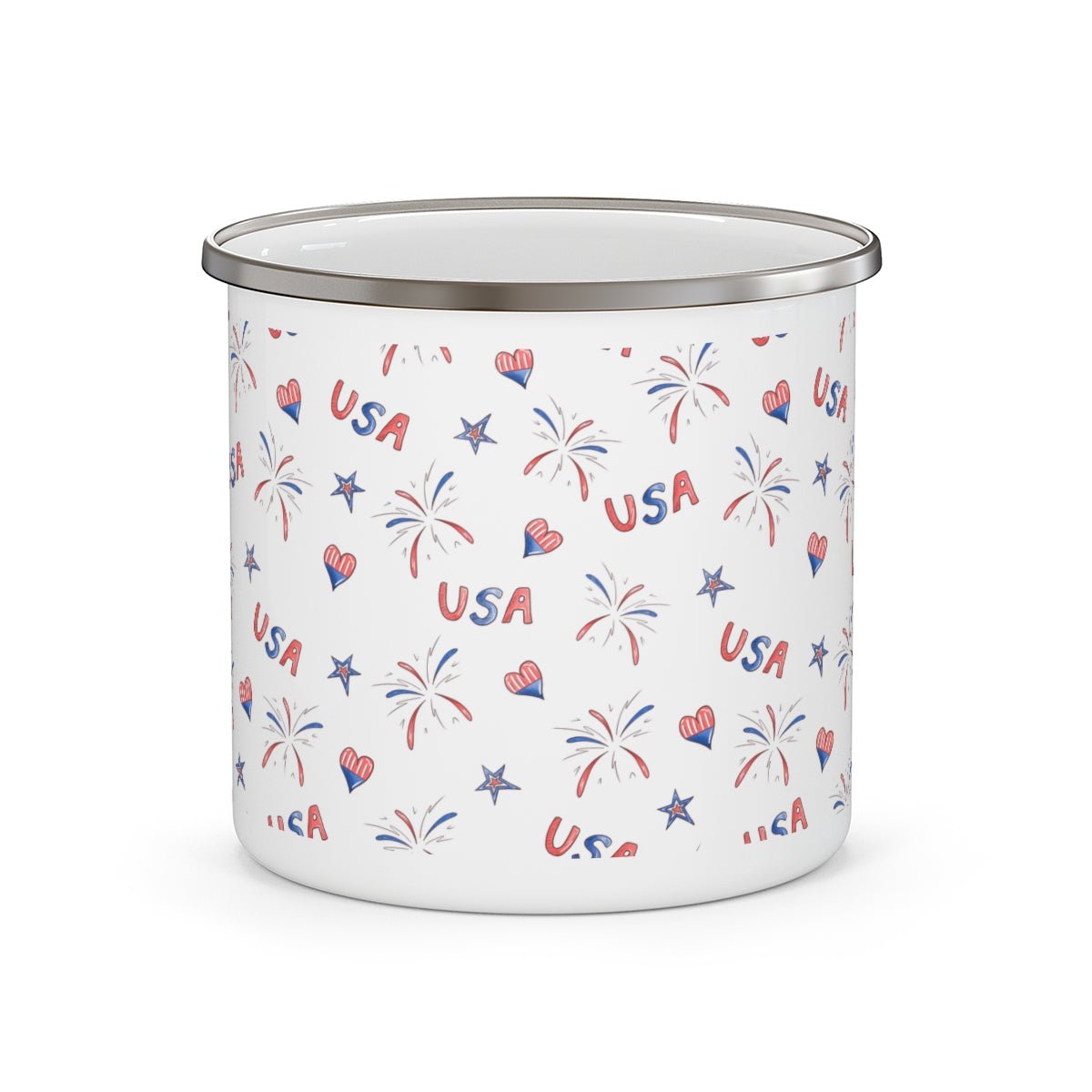 Hearts and Fireworks Stainless Steel Camping Mug - Puffin Lime