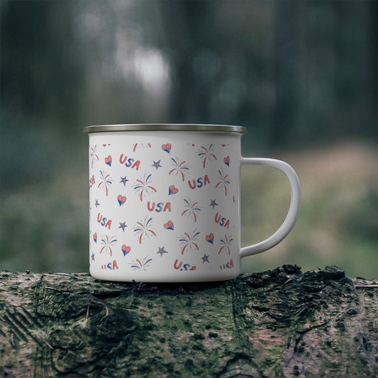 Hearts and Fireworks Stainless Steel Camping Mug - Puffin Lime