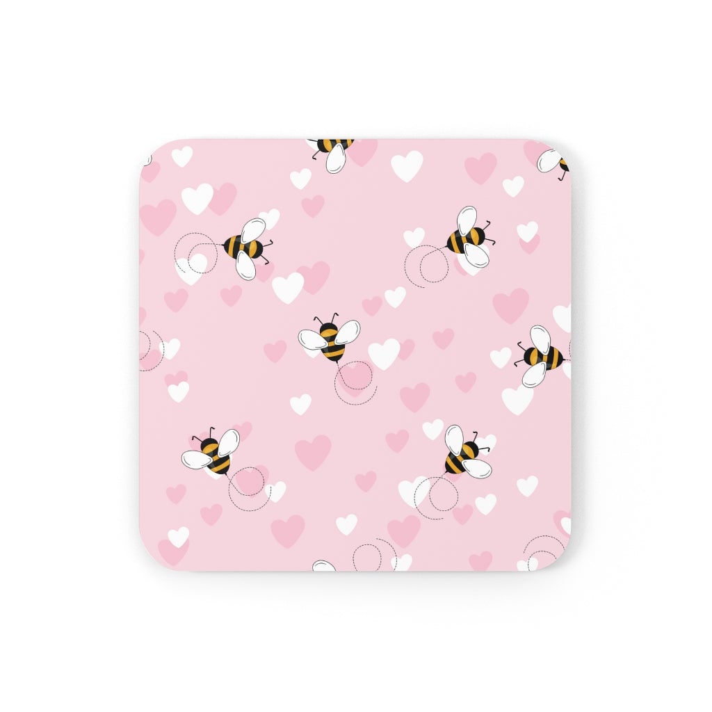 Honey Bee Hearts Corkwood Coaster Set - Puffin Lime