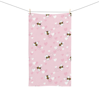 Honey Bee Hearts Hand Towel - Puffin Lime