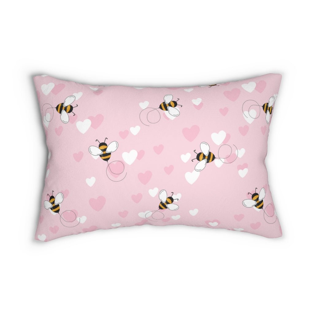 Honey Bee Hearts Lumbar Pillow - Puffin Lime