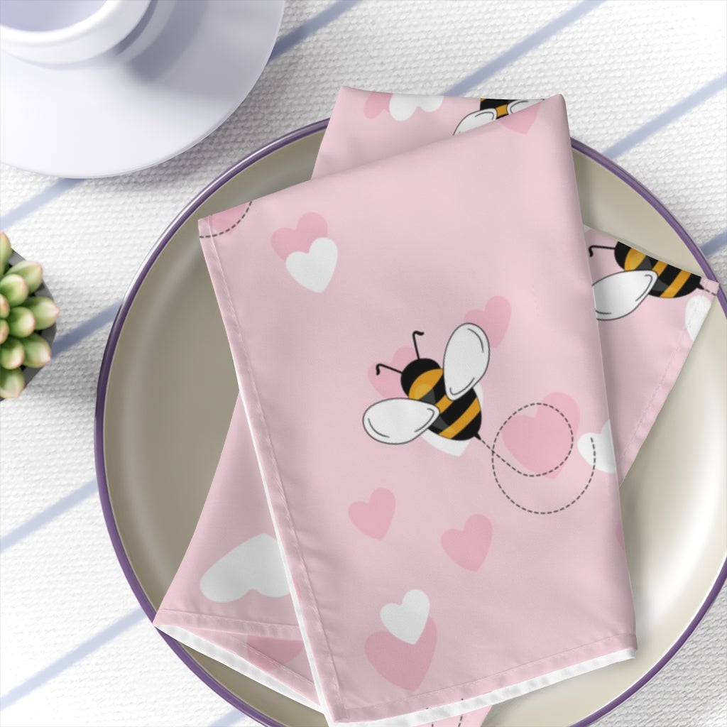 Honey Bee Hearts Polyester Fabric Napkins Set of 4 - Puffin Lime