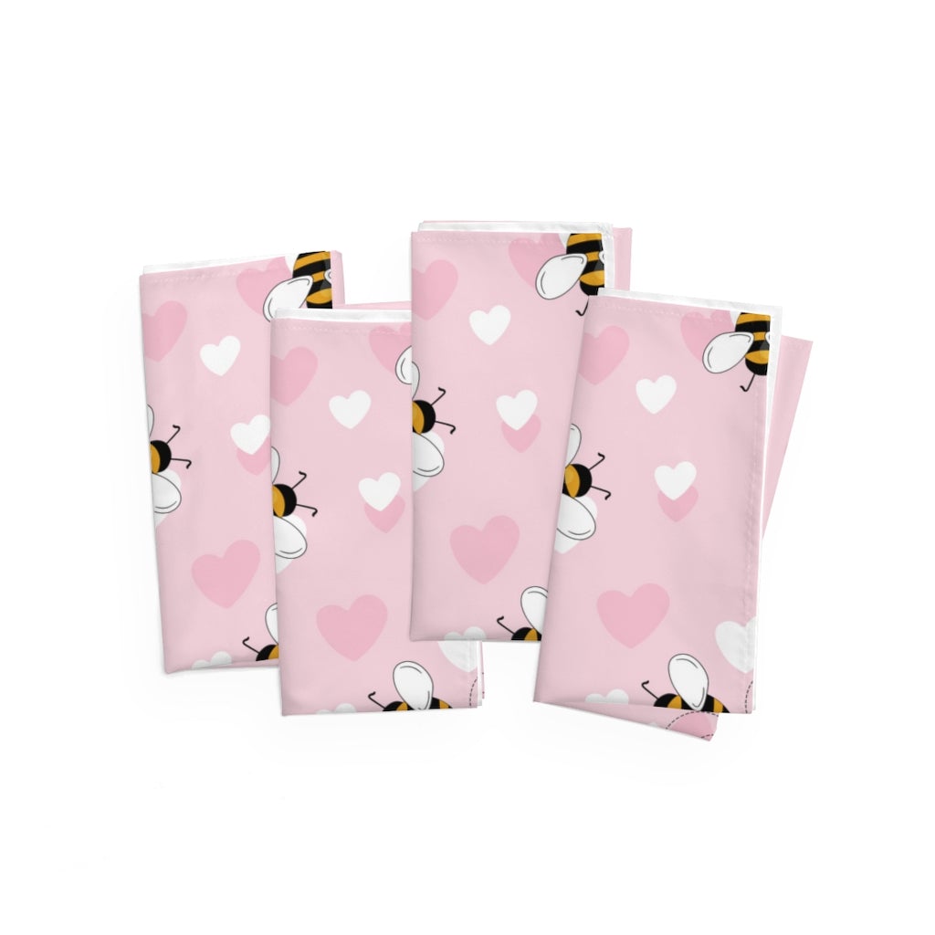 Honey Bee Hearts Polyester Fabric Napkins Set of 4 - Puffin Lime