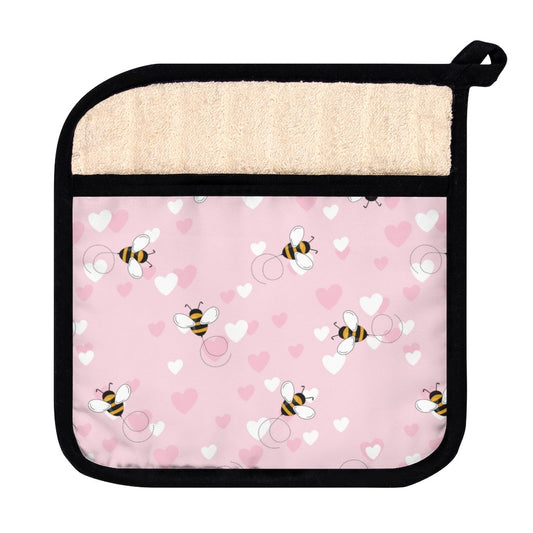 Honey Bee Hearts Pot Holder with Pocket - Puffin Lime