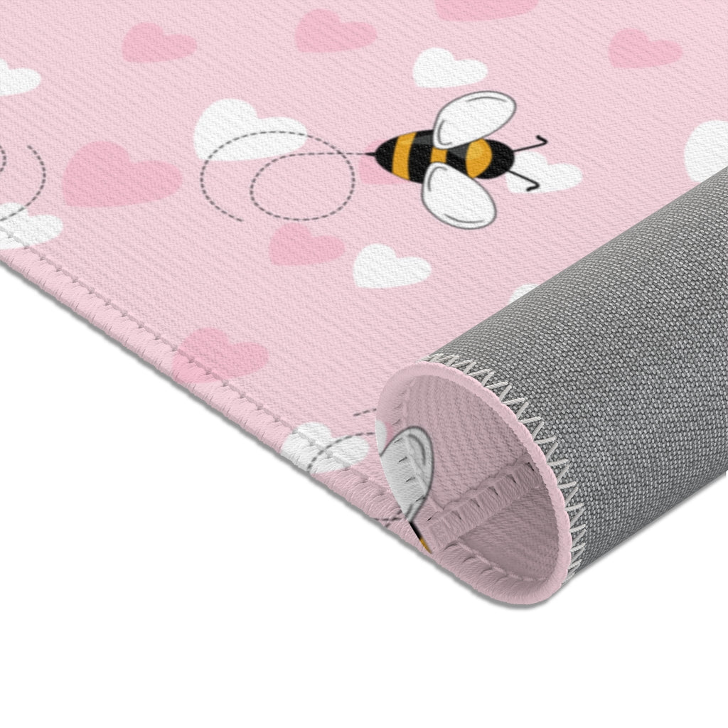 Honey Bee Hearts Rug 36"x24" - Puffin Lime