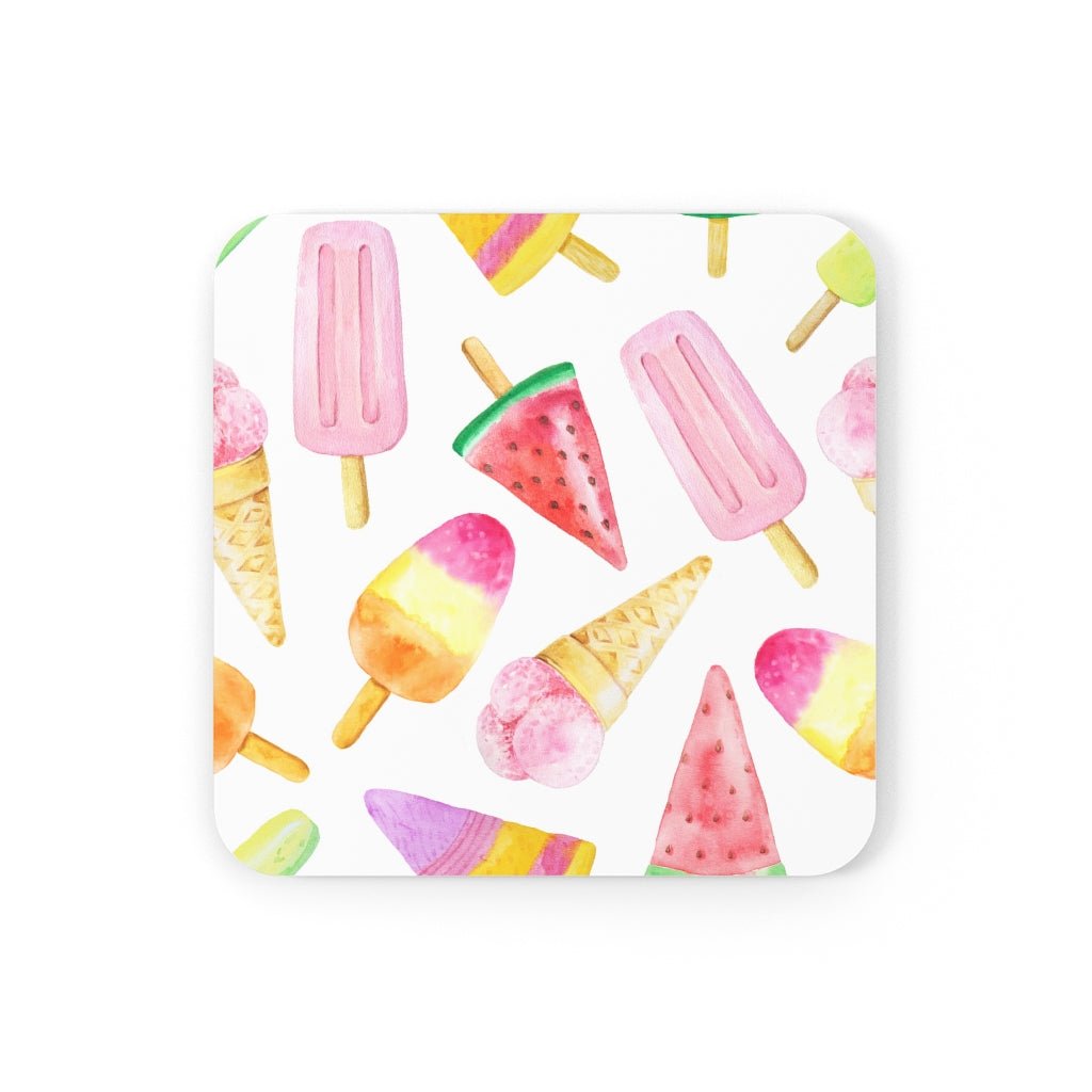 Ice Cream Cones and Popsicles Corkwood Coaster Set - Puffin Lime