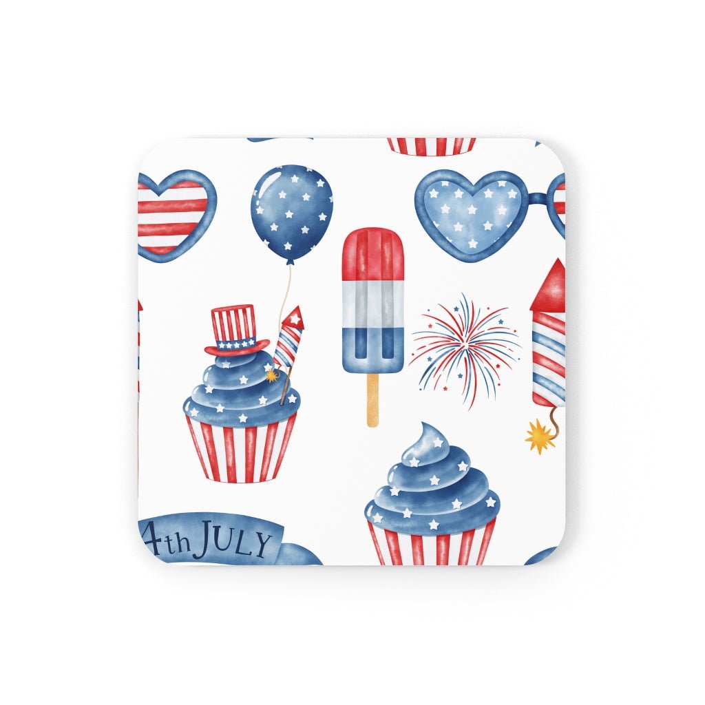 Independence Day Popsicles and Cupcakes Corkwood Coaster Set - Puffin Lime