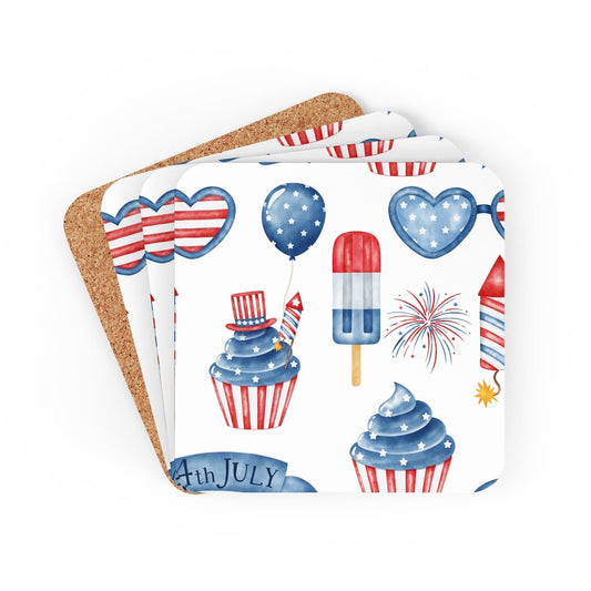 Independence Day Popsicles and Cupcakes Corkwood Coaster Set - Puffin Lime