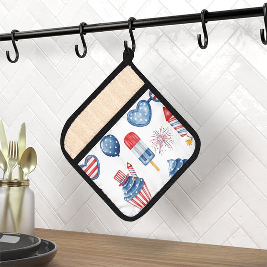 Independence Day Popsicles and Cupcakes Pot Holder with Pocket - Puffin Lime