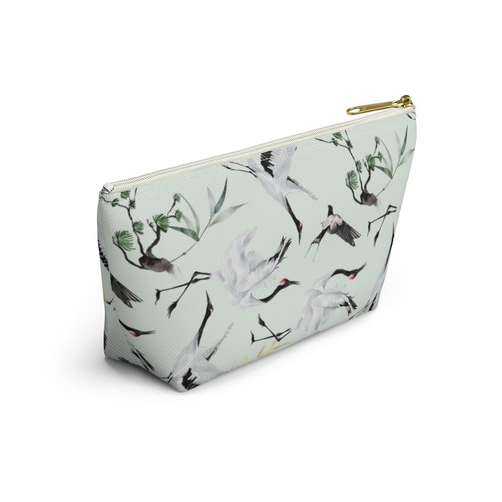Japanese Cranes Accessory Pouch w T-bottom - Puffin Lime