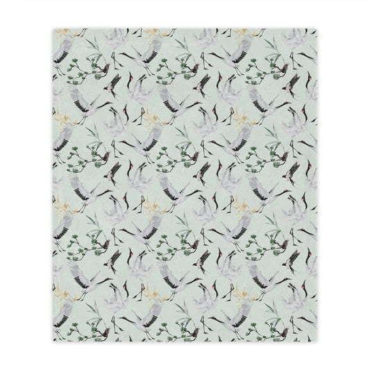 Japanese Cranes Minky Blanket - Puffin Lime